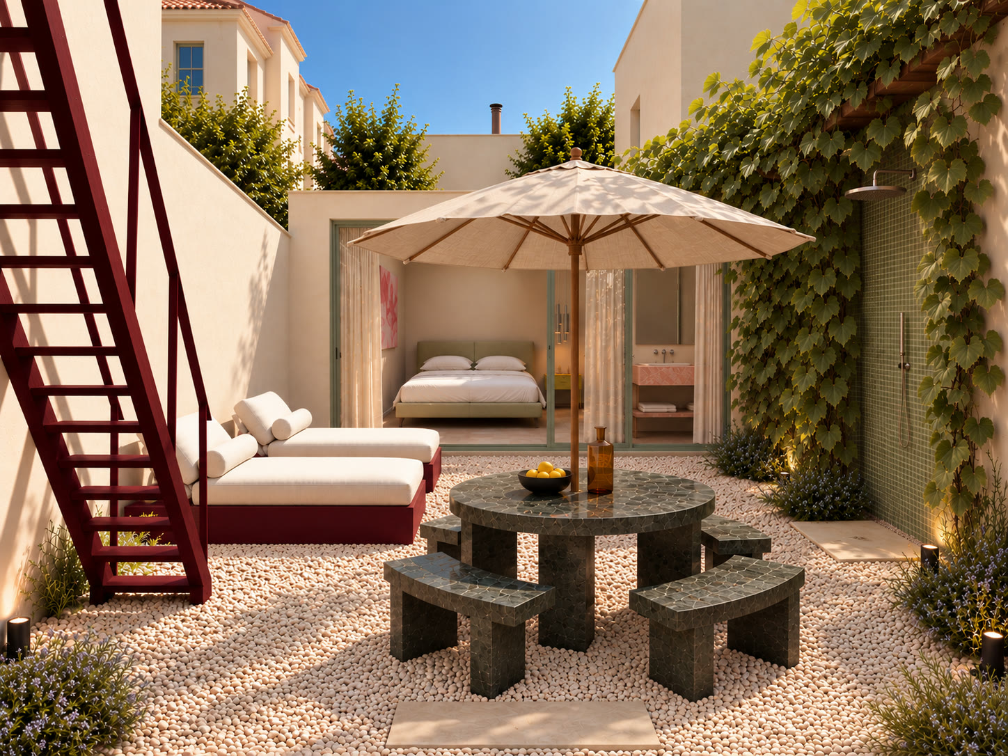 Terrace with parasol